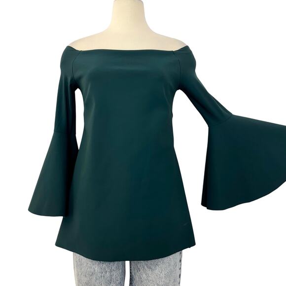 Chiara Boni La Petite Robe Off-The-Shoulder Bell Sleeve Top Blouse Green 40, US4 - Picture 1 of 12